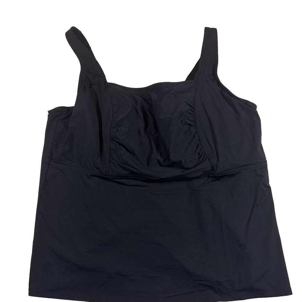 LANDS' END Tankini Top Women's 24W Black Square Neck Underwire Swimsuit